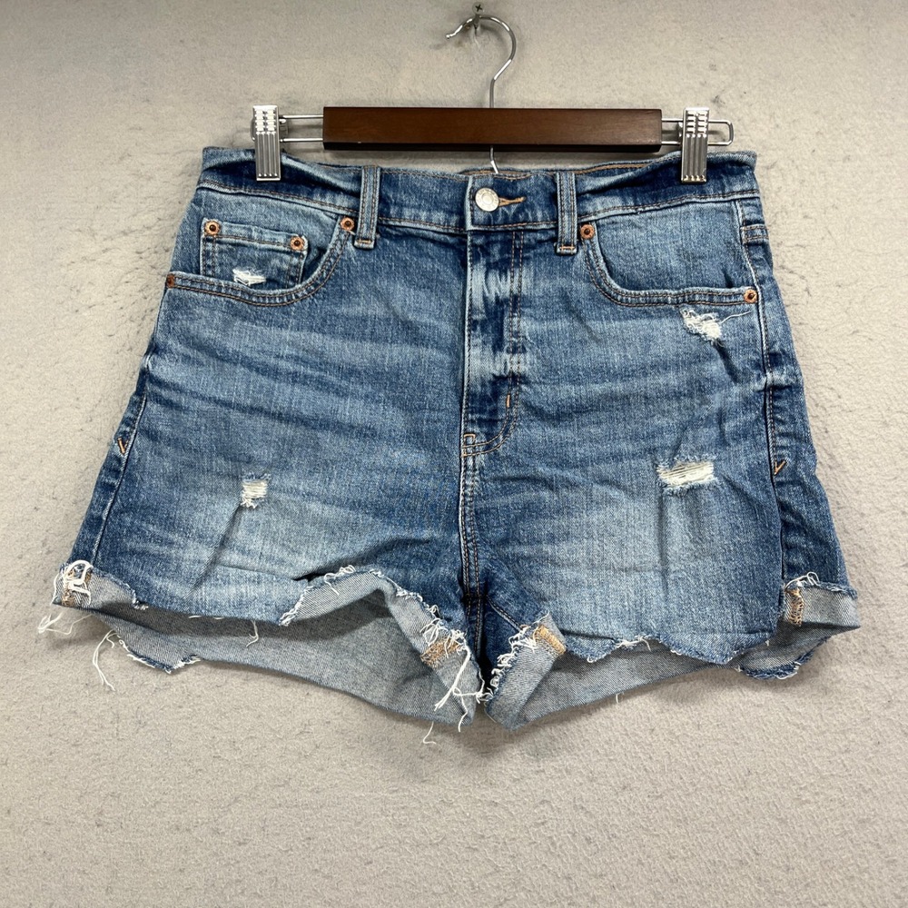 DAZE Denim Shorts Women 28 Blue Tough Love Distressed High Rise Raw Hem Festival